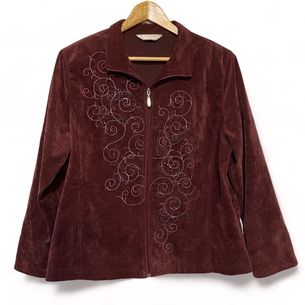 Allison Daley Petite‎ Corduroy Embroidered Zip up Jacket